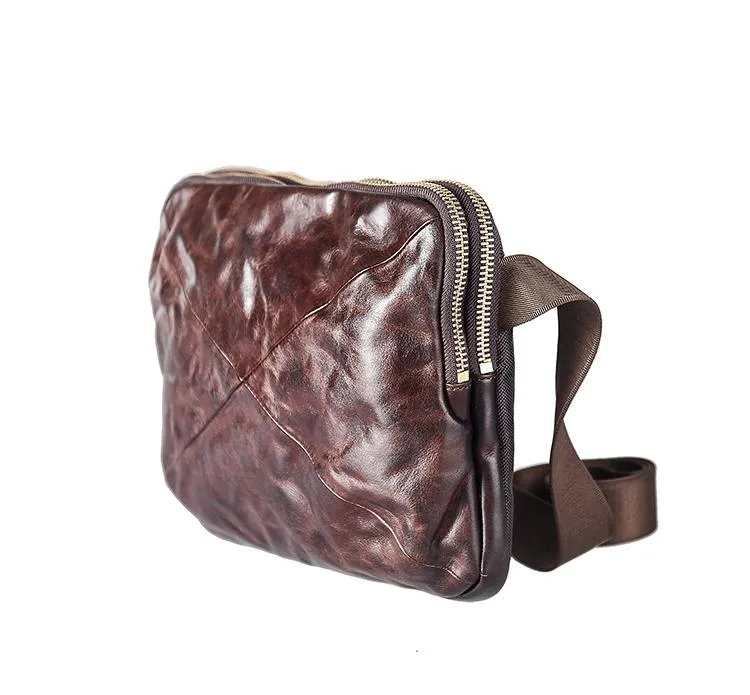 Cool Black Leather Men 10 inches Chest Bag Messenger Bag Courier Bags Postman Bag For Men