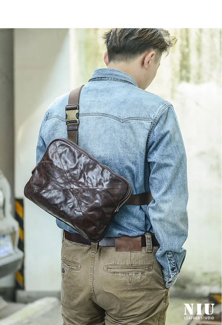 Cool Black Leather Men 10 inches Chest Bag Messenger Bag Courier Bags Postman Bag For Men