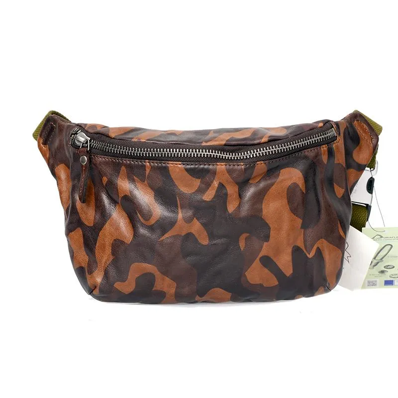 Cool Black Leather Men Chest Bag Waist Bags Coffee Fanny Pack Hip Bag One Shoulder Backpack For Men