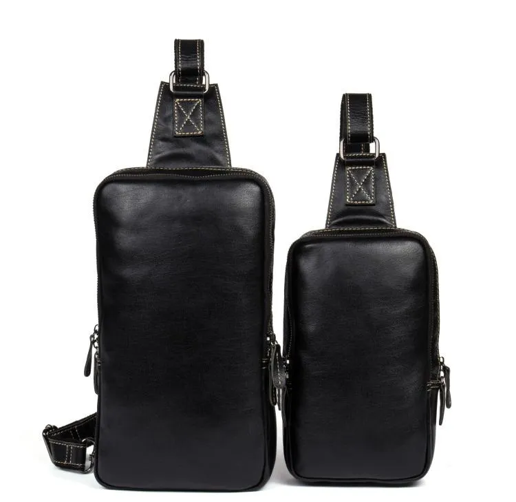 Cool Black Leather Mens Cool Sling Bag Black Crossbody Pack Chest Bag for men
