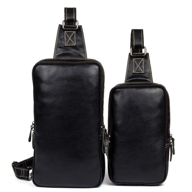 Cool Black Leather Mens Cool Sling Bag Black Crossbody Pack Chest Bag for men
