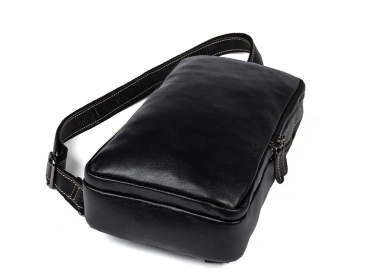 Cool Black Leather Mens Cool Sling Bag Black Crossbody Pack Chest Bag for men