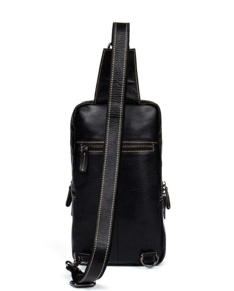 Cool Black Leather Mens Cool Sling Bag Black Crossbody Pack Chest Bag for men