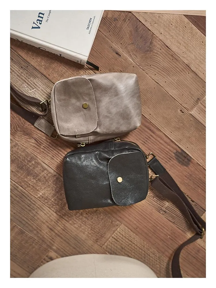 Cool Black Leather Mens Small Messenger Bag Courier Bag Chest Bag Phone Side Bag for men