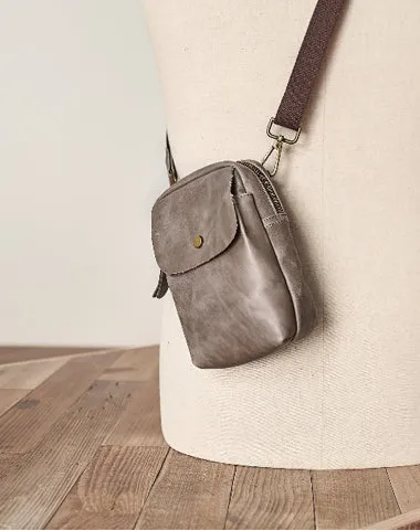 Cool Black Leather Mens Small Messenger Bag Courier Bag Chest Bag Phone Side Bag for men