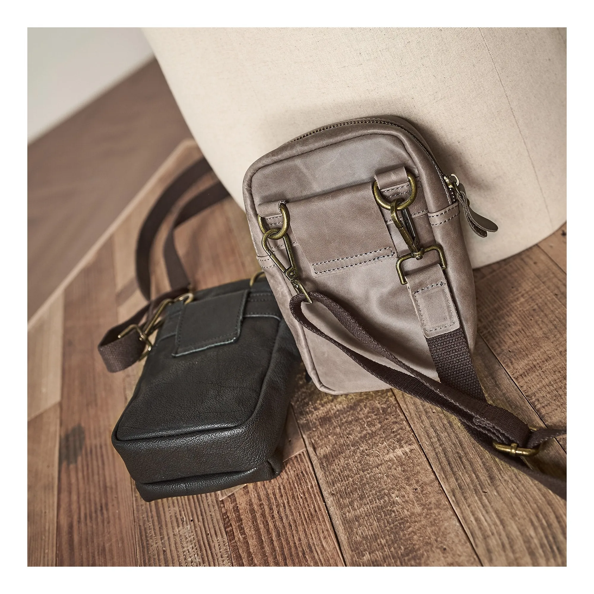 Cool Black Leather Mens Small Messenger Bag Courier Bag Chest Bag Phone Side Bag for men