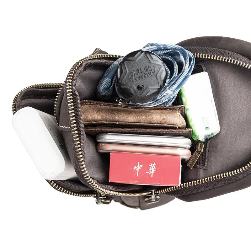 Cool Black Mens Leather Sling Bag Sling Backpack Chest Bag Sling Shoulder Bag For Men