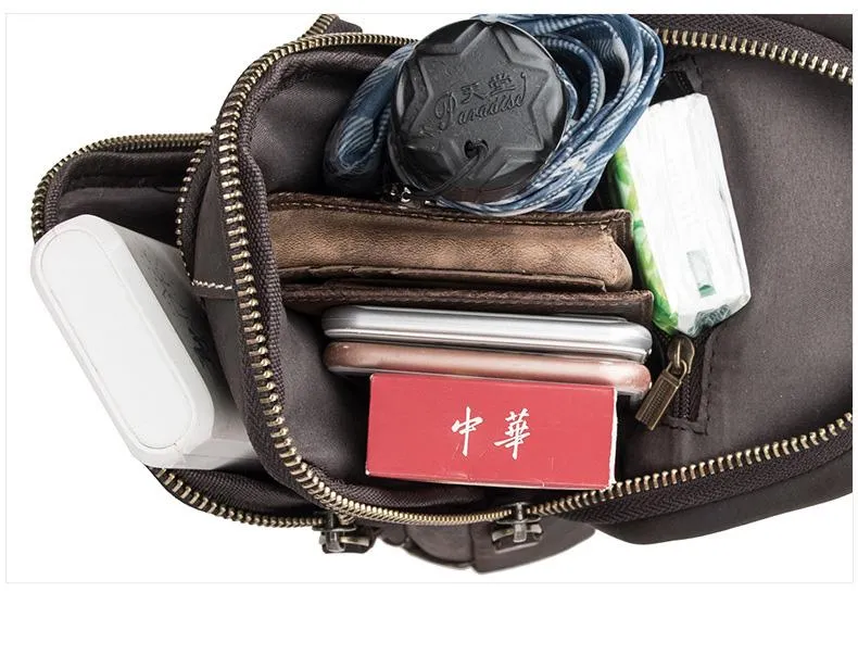 Cool Black Mens Leather Sling Bag Sling Backpack Chest Bag Sling Shoulder Bag For Men