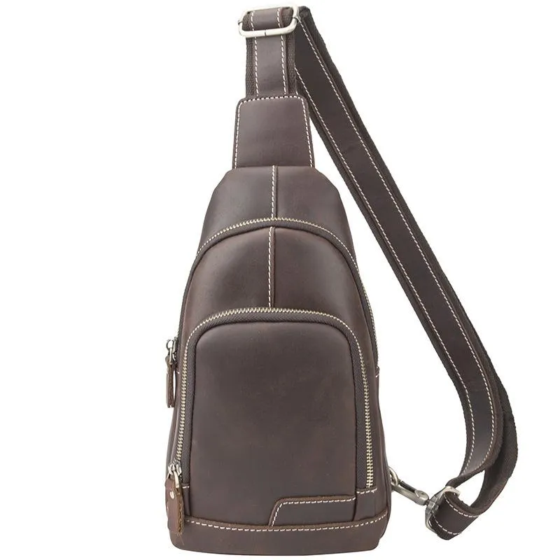 Cool Black Mens Leather Sling Bag Sling Backpack Chest Bag Sling Shoulder Bag For Men