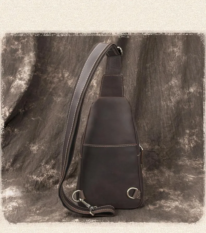 Cool Black Mens Leather Sling Bag Sling Backpack Chest Bag Sling Shoulder Bag For Men