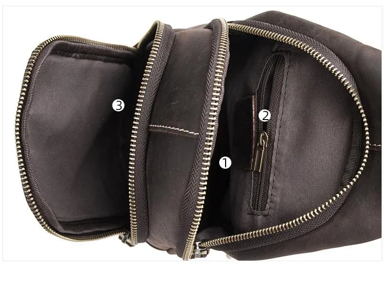 Cool Black Mens Leather Sling Bag Sling Backpack Chest Bag Sling Shoulder Bag For Men