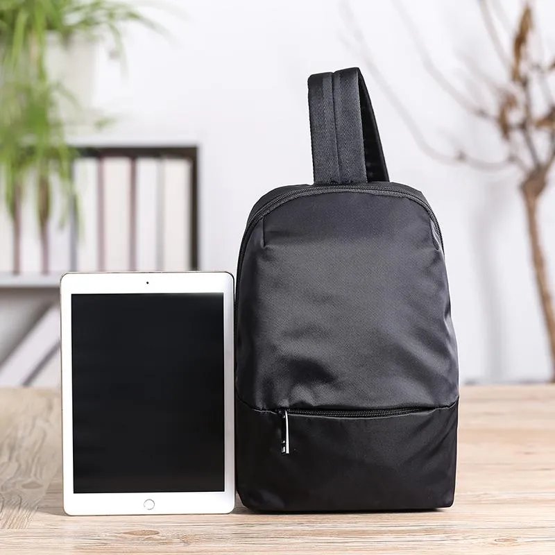 Cool Black Nylon Backpack Men's Sling Bag Chest Bag Black One shoulder Backpack Sling Pack For Men