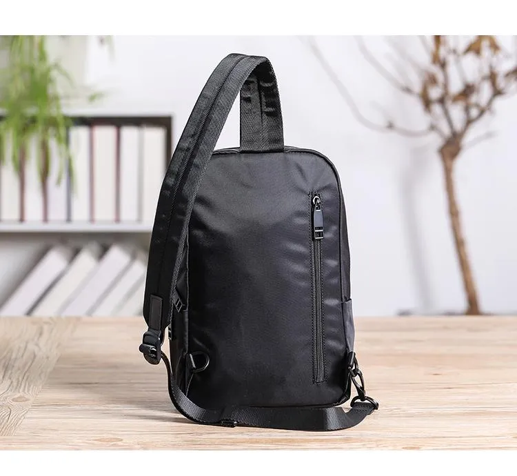 Cool Black Nylon Backpack Men's Sling Bag Chest Bag Black One shoulder Backpack Sling Pack For Men
