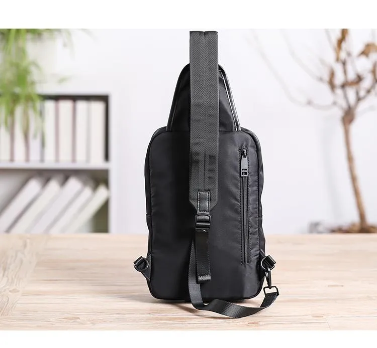 Cool Black Nylon Men's Sling Bag Chest Bag Nylon One shoulder Backpack Sling Pack For Men