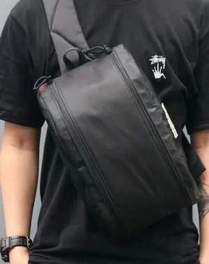 Cool Black Oxford Cloth PVC Men's Sling Bag Chest Bag One Shoulder Backpack For Men