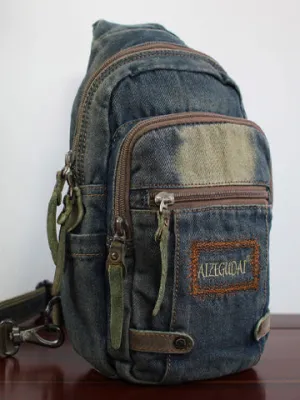 Cool Blue Denim Mens Sling Bag Chest Bag Vintage Denim Sling Bag For Men