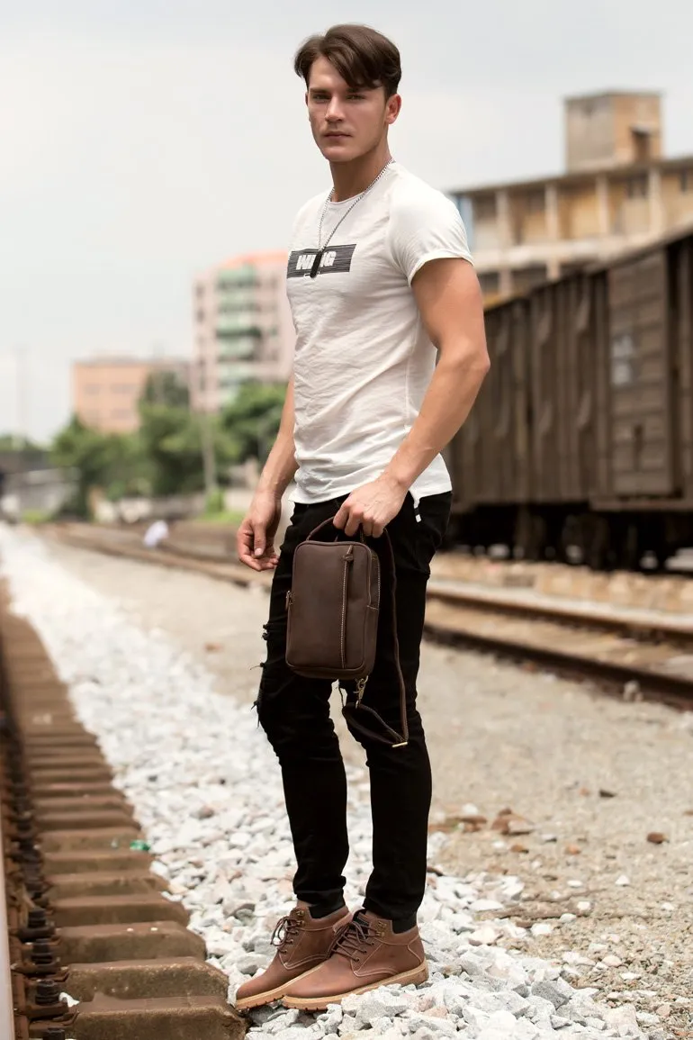 Cool Brown Leather Mens Cool Sling Bag Brown Crossbody Pack Leather Chest Bag for men