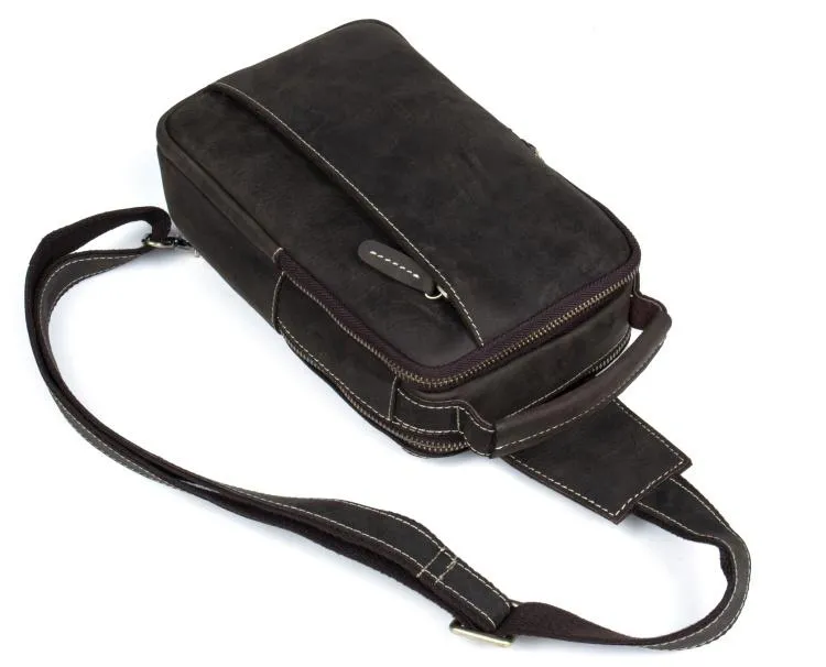 Cool Brown Leather Mens Cool Sling Bag Brown Crossbody Pack Leather Chest Bag for men