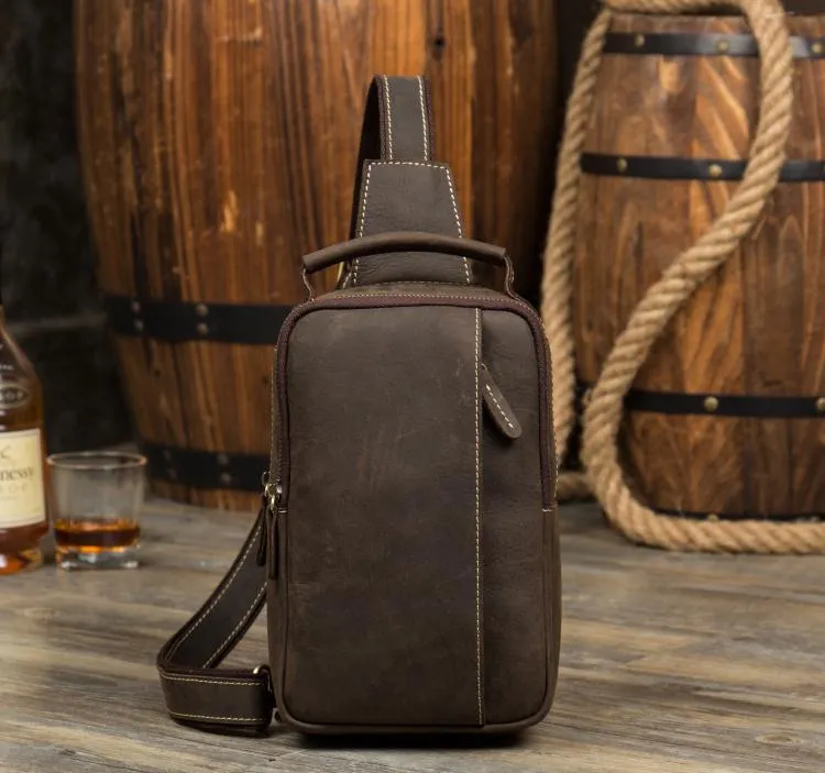 Cool Brown Leather Mens Cool Sling Bag Brown Crossbody Pack Leather Chest Bag for men
