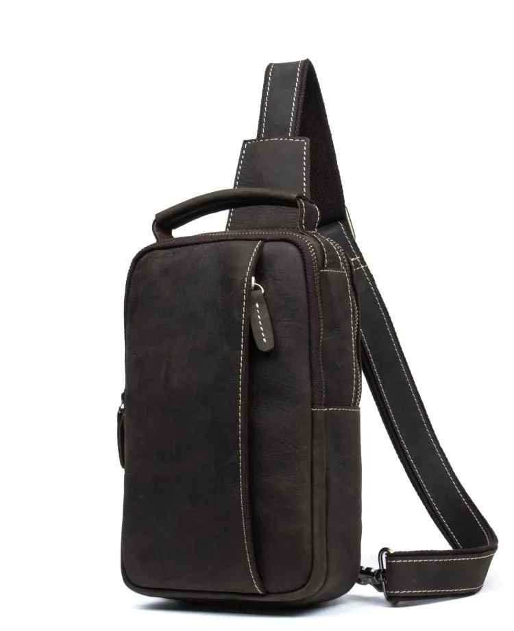 Cool Brown Leather Mens Cool Sling Bag Brown Crossbody Pack Leather Chest Bag for men