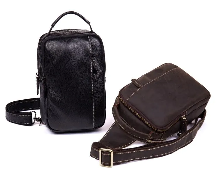 Cool Brown Leather Mens Cool Sling Bag Brown Crossbody Pack Leather Chest Bag for men
