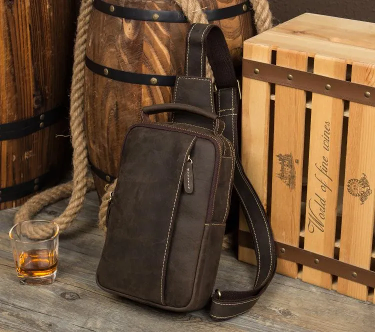 Cool Brown Leather Mens Cool Sling Bag Brown Crossbody Pack Leather Chest Bag for men