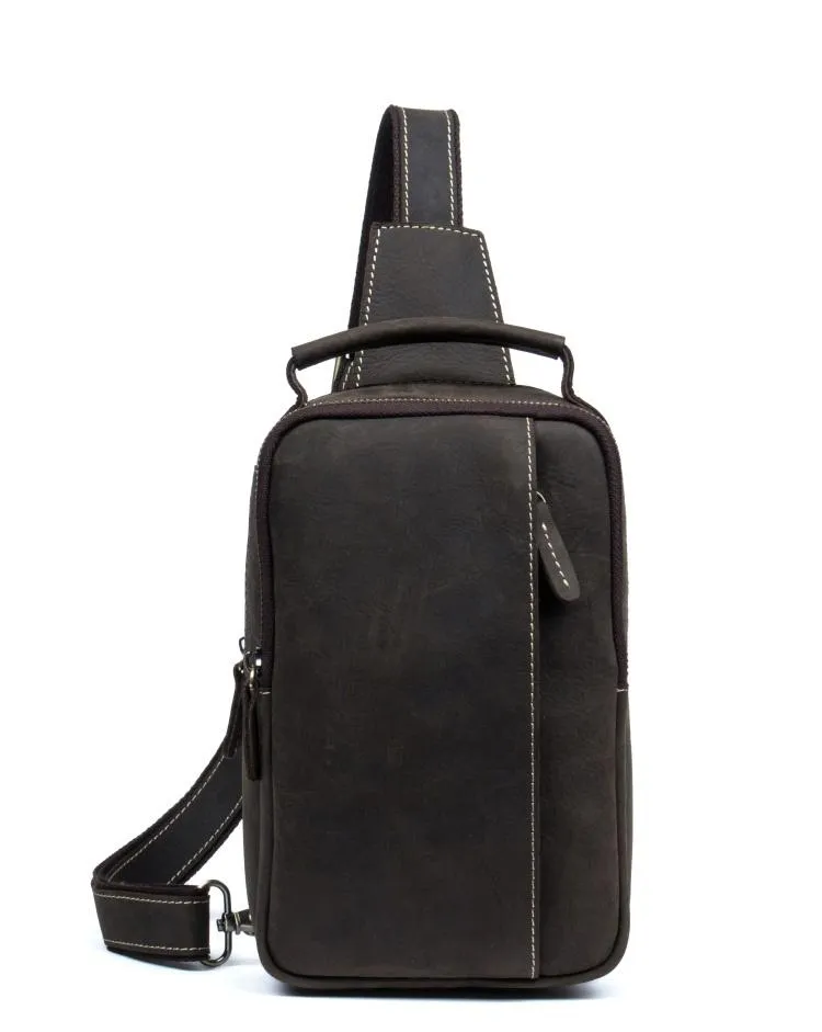 Cool Brown Leather Mens Cool Sling Bag Brown Crossbody Pack Leather Chest Bag for men