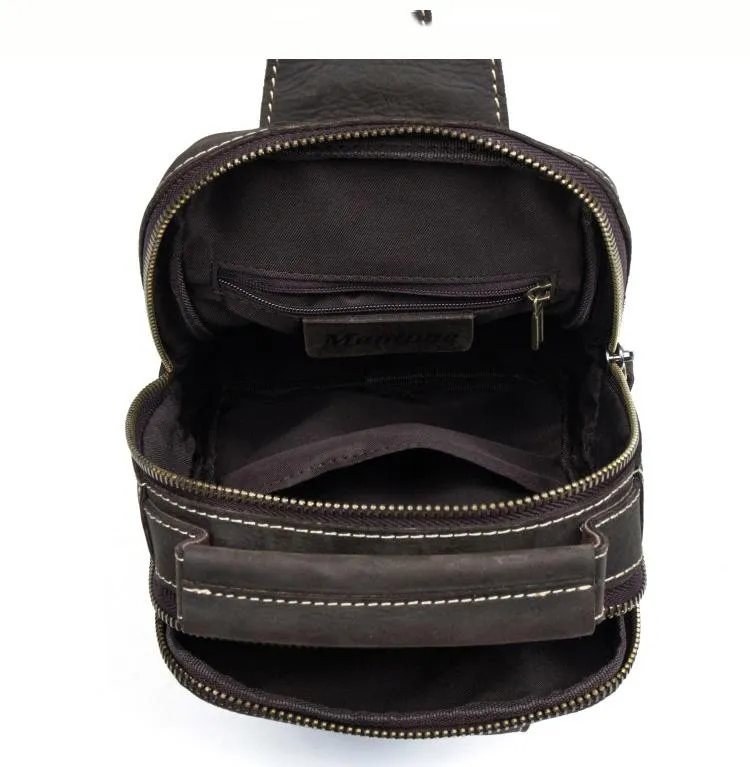 Cool Brown Leather Mens Cool Sling Bag Brown Crossbody Pack Leather Chest Bag for men