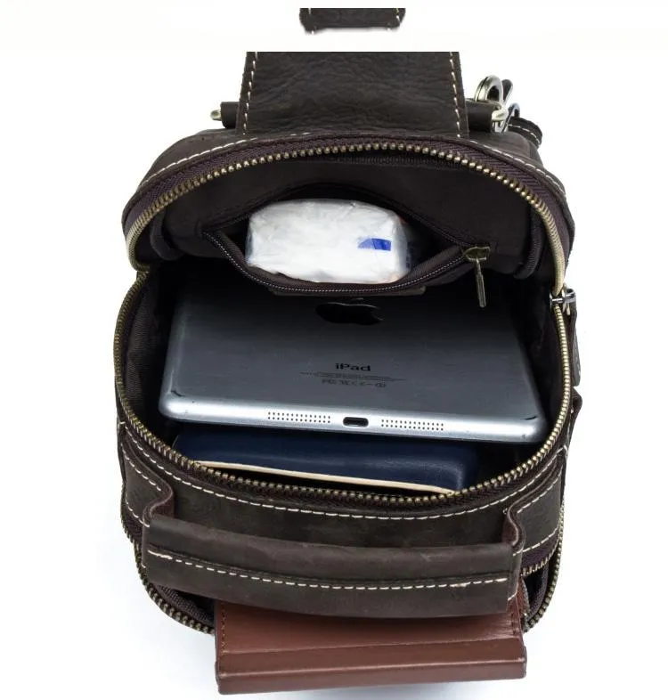 Cool Brown Leather Mens Cool Sling Bag Brown Crossbody Pack Leather Chest Bag for men