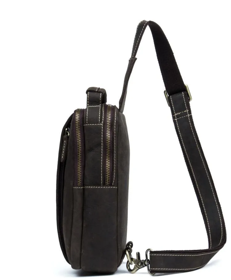 Cool Brown Leather Mens Cool Sling Bag Brown Crossbody Pack Leather Chest Bag for men