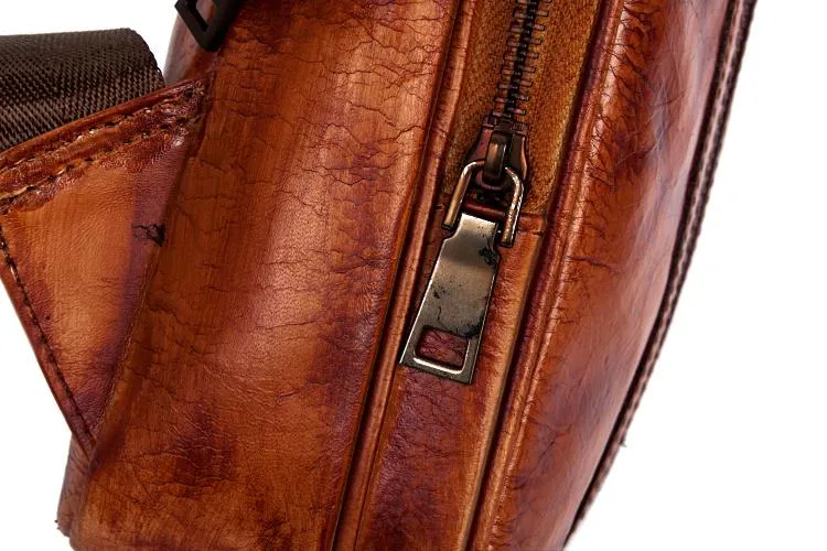 Cool Brown Leather Mens Cool Sling Bag Coffee Crossbody Pack Chest Bag for men