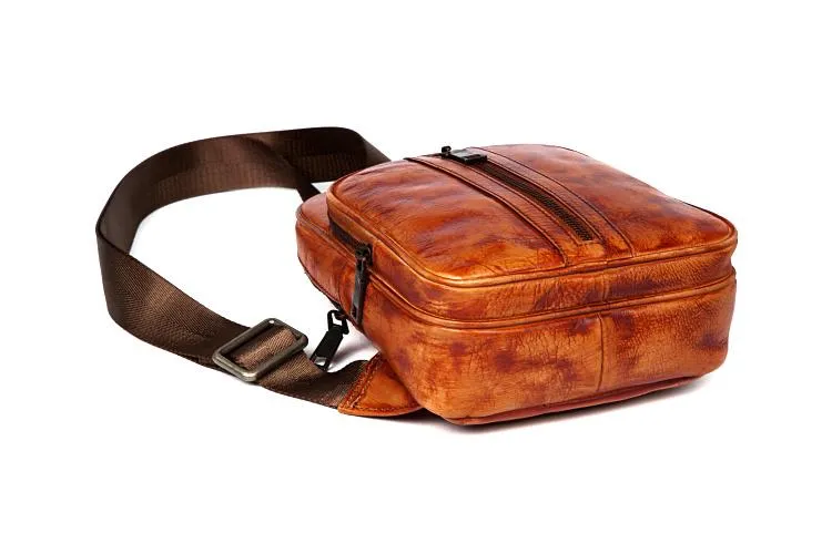 Cool Brown Leather Mens Cool Sling Bag Coffee Crossbody Pack Chest Bag for men