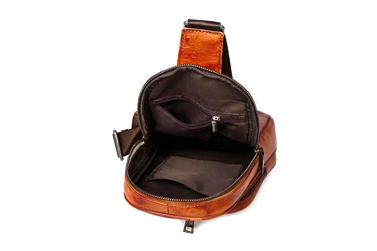 Cool Brown Leather Mens Cool Sling Bag Coffee Crossbody Pack Chest Bag for men