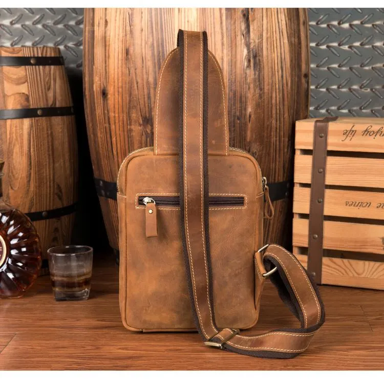 Cool Brown Leather Mens One Shoulder Backpack Sling Bag Brown Crossbody Pack Chest Bag for men