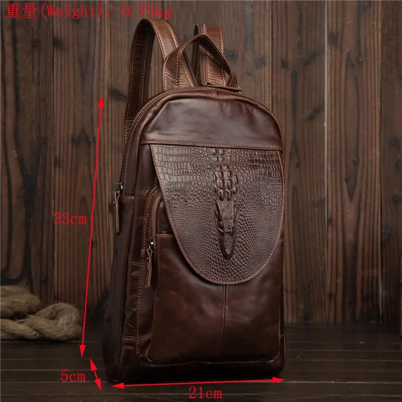 Cool Brown Leather Men's Sling Bag One Shoulder Backpack Black Sling Crossbody Pack For Men