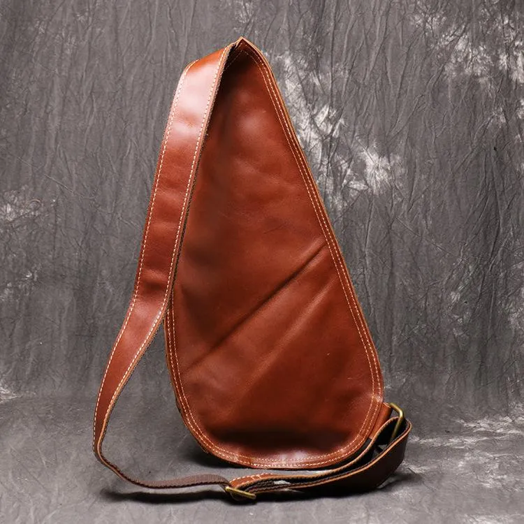 Cool Brown Leather Men's Sling Bag Sling Backpack Unique Sling Packs Sling Crossbody Pack For Men