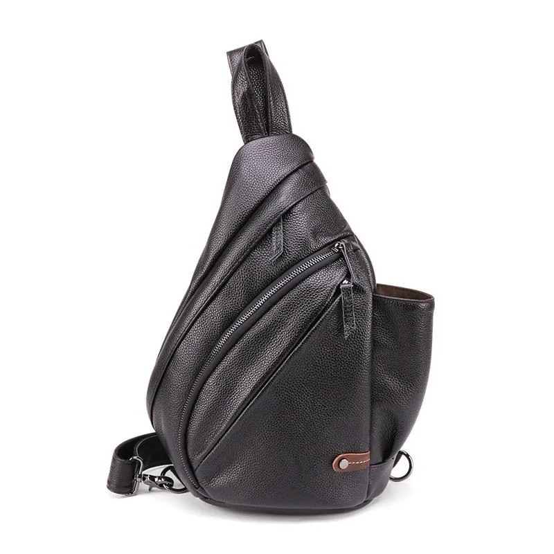 Cool Camel Black Leather Chest Bags Sling Bag Sling Crossbody Bag For Men