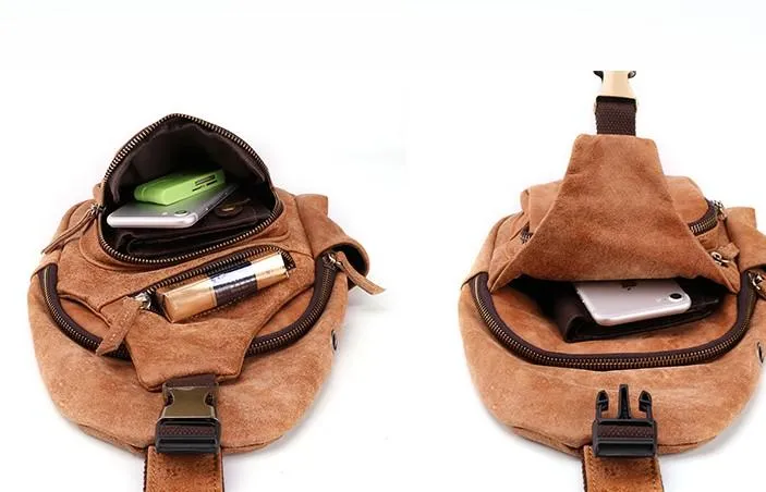 Cool Camel Leather Chest Bag Sling Bag Sling Crossbody Bags For Men
