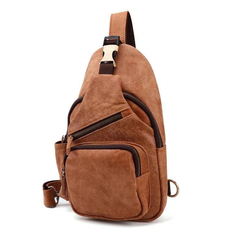 Cool Camel Leather Chest Bag Sling Bag Sling Crossbody Bags For Men