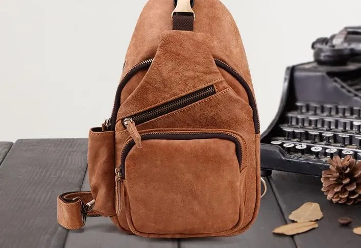 Cool Camel Leather Chest Bag Sling Bag Sling Crossbody Bags For Men