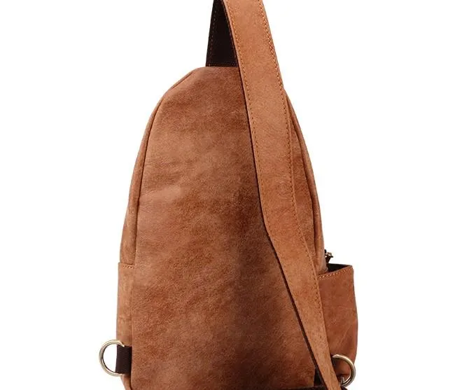Cool Camel Leather Chest Bag Sling Bag Sling Crossbody Bags For Men