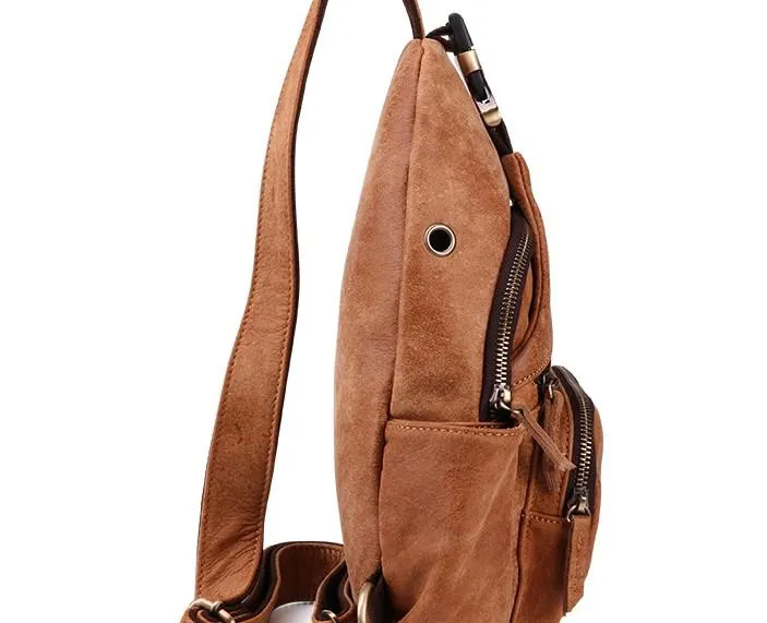 Cool Camel Leather Chest Bag Sling Bag Sling Crossbody Bags For Men