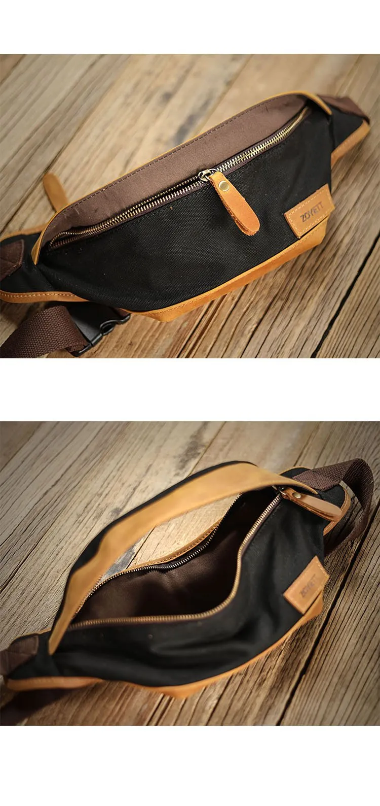 Cool Canvas Leather Mens Chest Bag Green Waist Bag Fanny Pack Hip Bag Bum Pack For Men