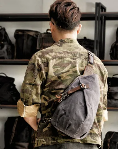 Cool Canvas Leather Mens Sling Bag Waterproof Chest Bag One Shoulder Backpack for Men