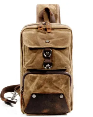 Cool Canvas Leather Mens Sling Bag Waterproof Chest Bag One Shoulder Backpack Phone Bag for Men