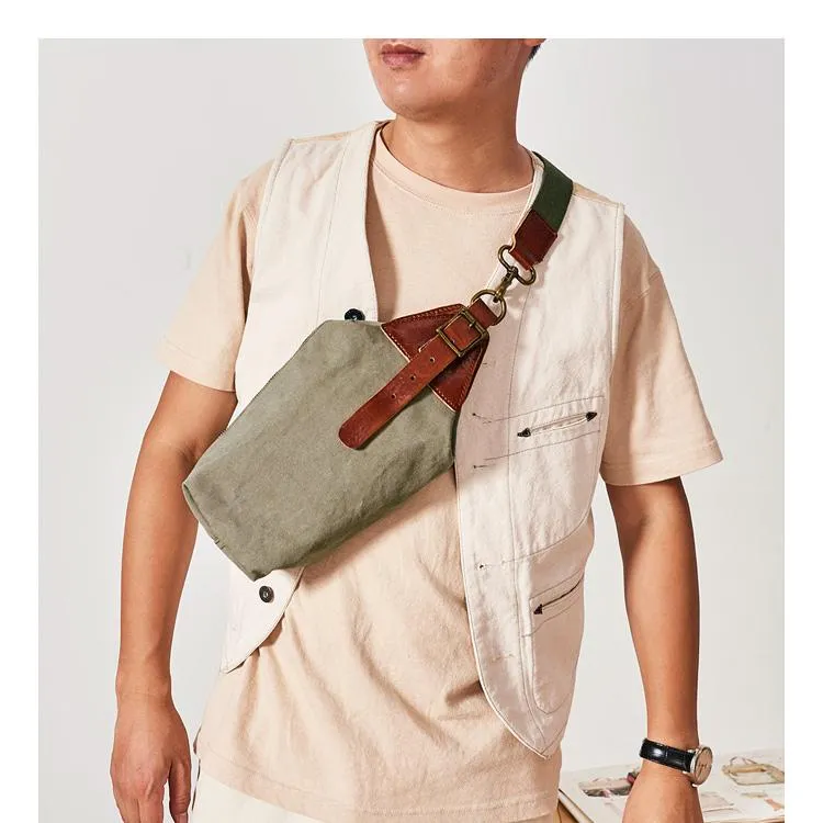 Cool Canvas Leather Mens Sling Pack Chest Bag Canvas Sling Backpack Sling Bag For Men