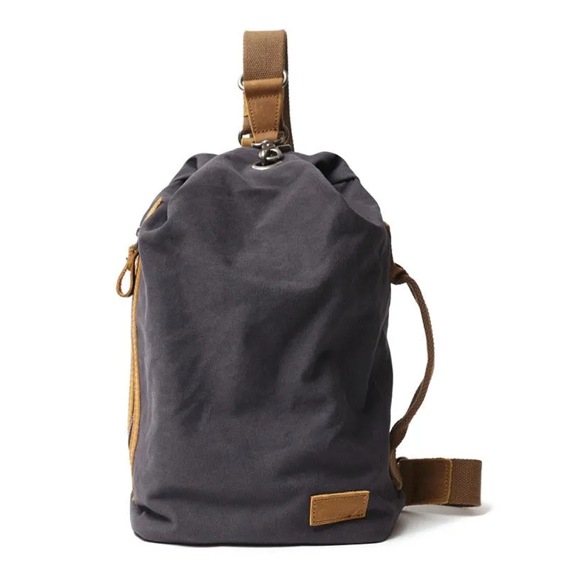 Cool Canvas Mens Sling Bag Backpack Travel Chest Bag Canvas Barrel Bag for Men