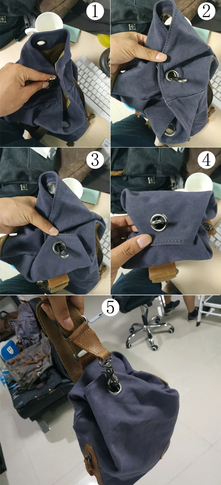 Cool Canvas Mens Sling Bag Backpack Travel Chest Bag Canvas Barrel Bag for Men