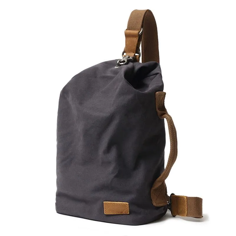 Cool Canvas Mens Sling Bag Backpack Travel Chest Bag Canvas Barrel Bag for Men