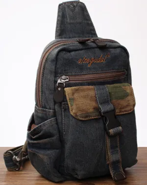 Cool Denim Mens Sling Bag Chest Bag Vintage Blue Denim Sling Bag For Men